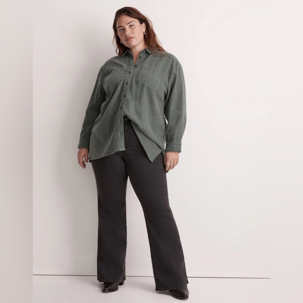 NWT Madewell Plus Oversized Ex-Boyfriend Shirt in Flannel - 2X - Dark Palm Green
